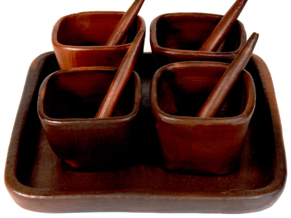 Pomaireware Square Tray with Square Condiment Bowls