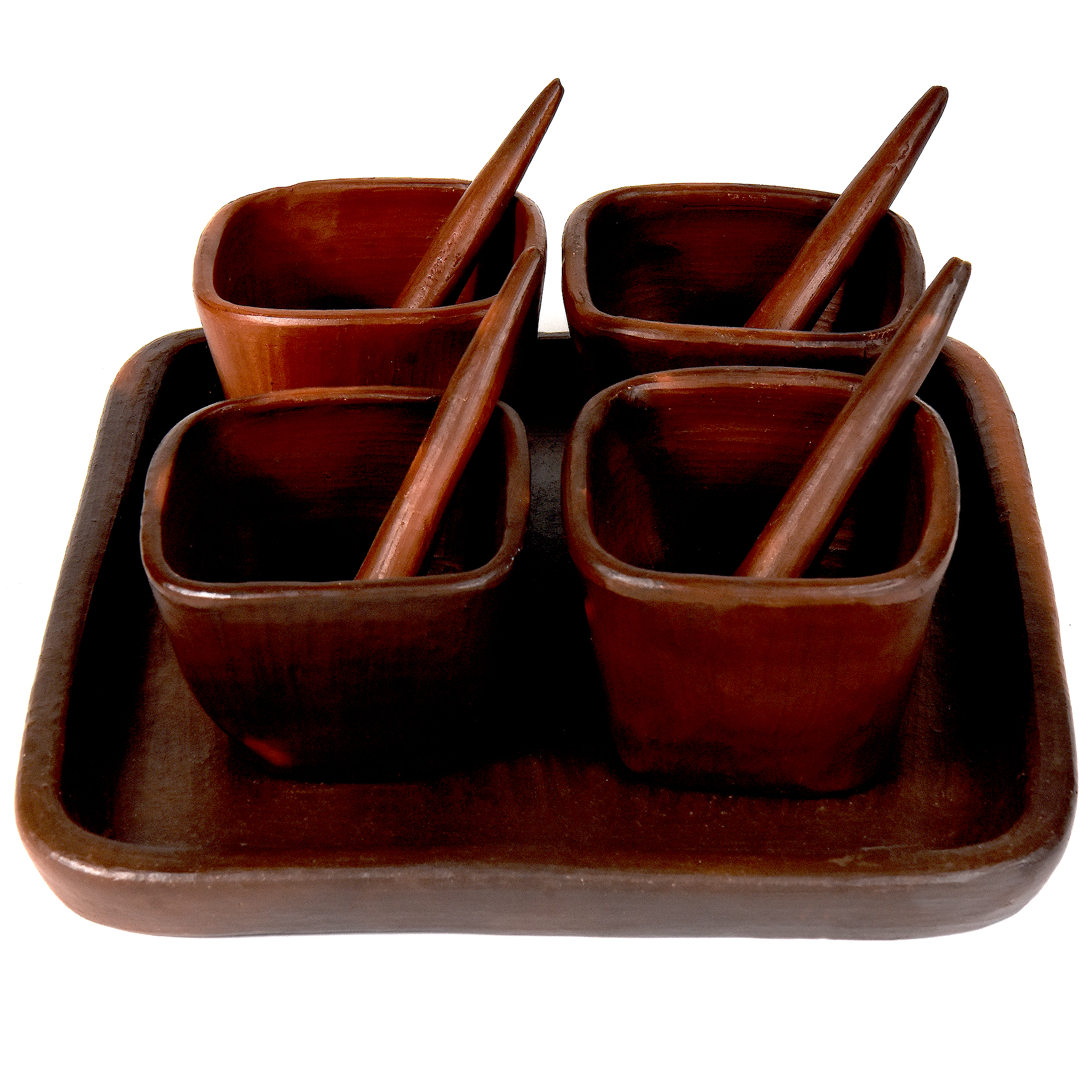Pomaireware Square Tray with Square Condiment Bowls 1 Pomaireware Square Tray with Square Condiment Bowls