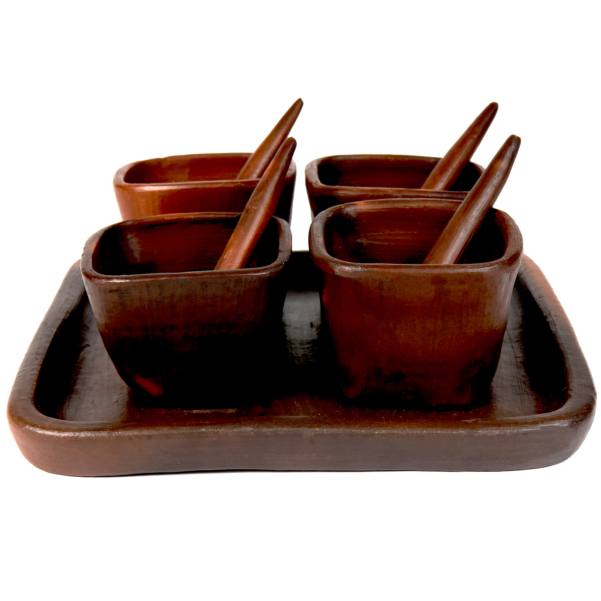Pomaireware Square Tray with Square Condiment Bowls 2 Pomaireware Square Tray with Square Condiment Bowls