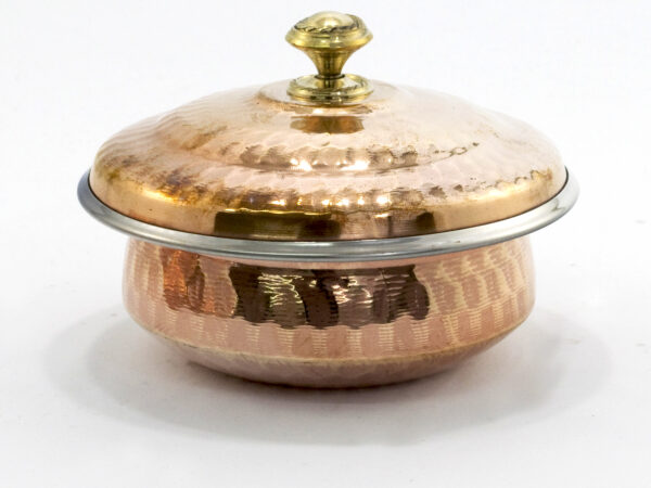 Indian Hammered Copper Hyderabadi Handi with Lid - Small