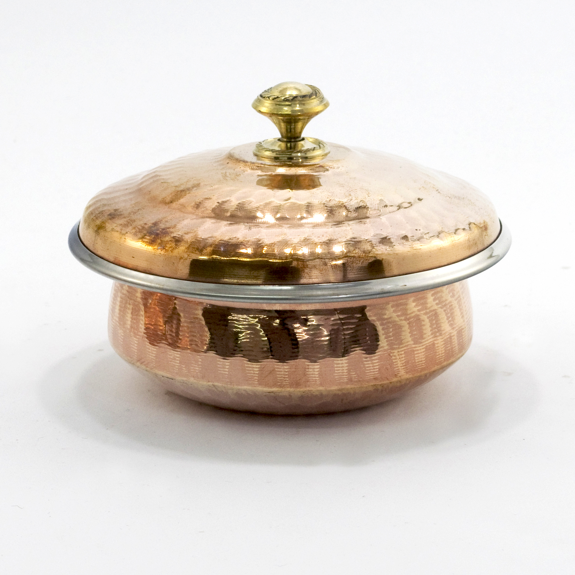 Indian Hammered Copper Hyderabadi Handi with Lid - Small