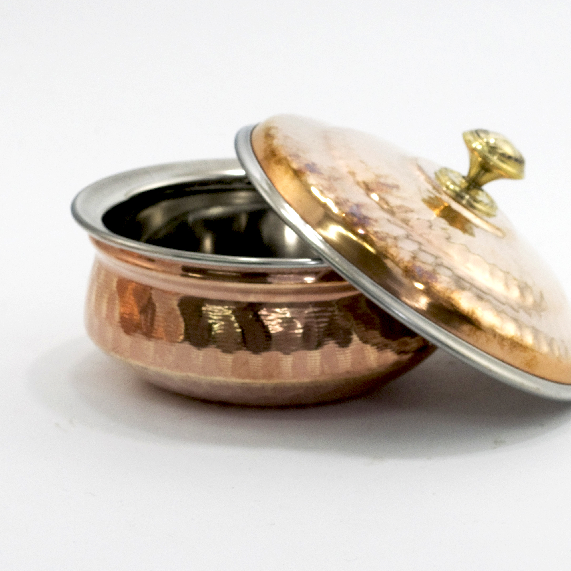 Indian Hammered Copper Hyderabadi Handi with Lid - Small