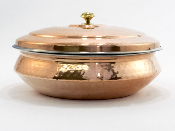 Indian Hammered Copper Hyderabadi Handi with Lid - Family Size
