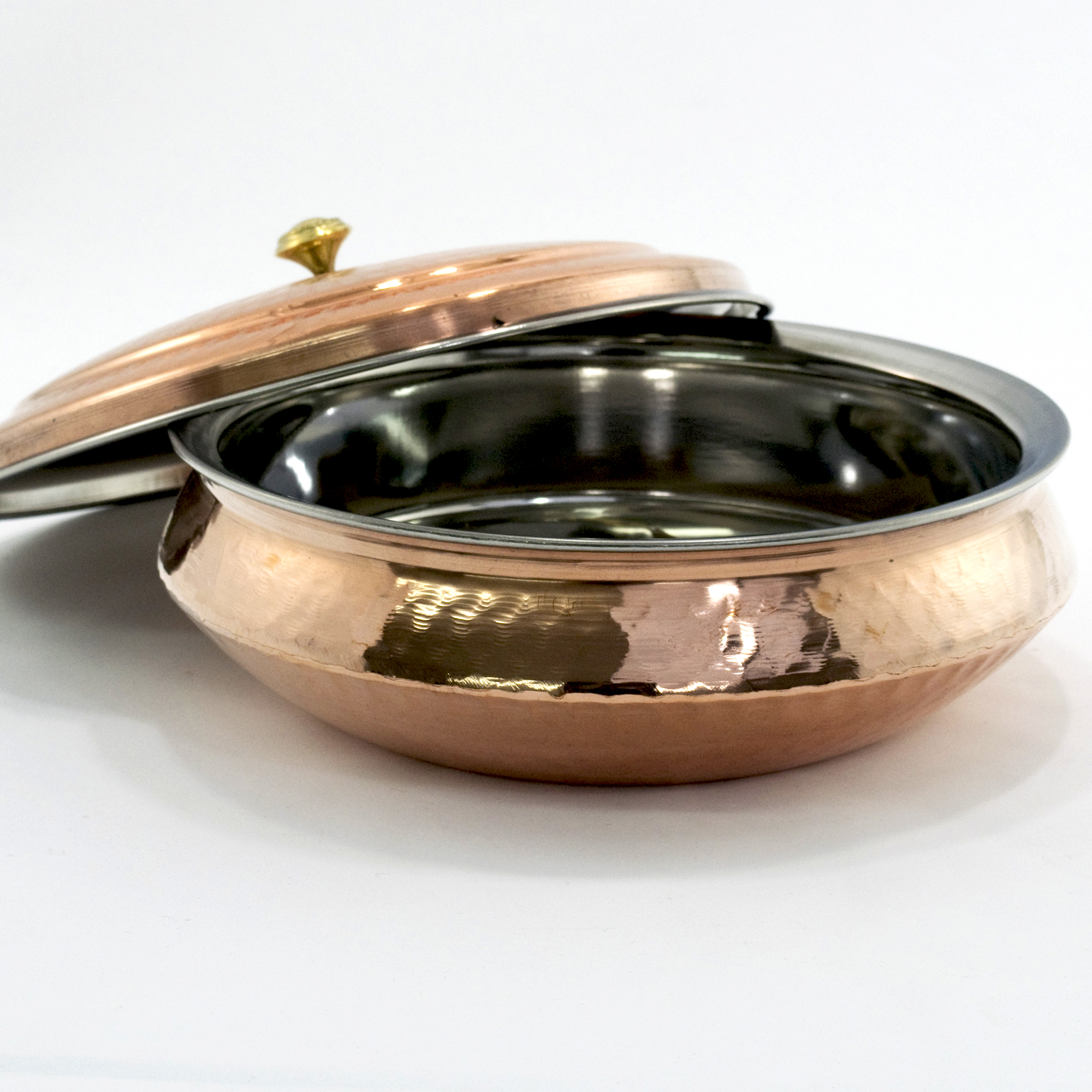 Indian Hammered Copper Hyderabadi Handi with Lid - Family Size