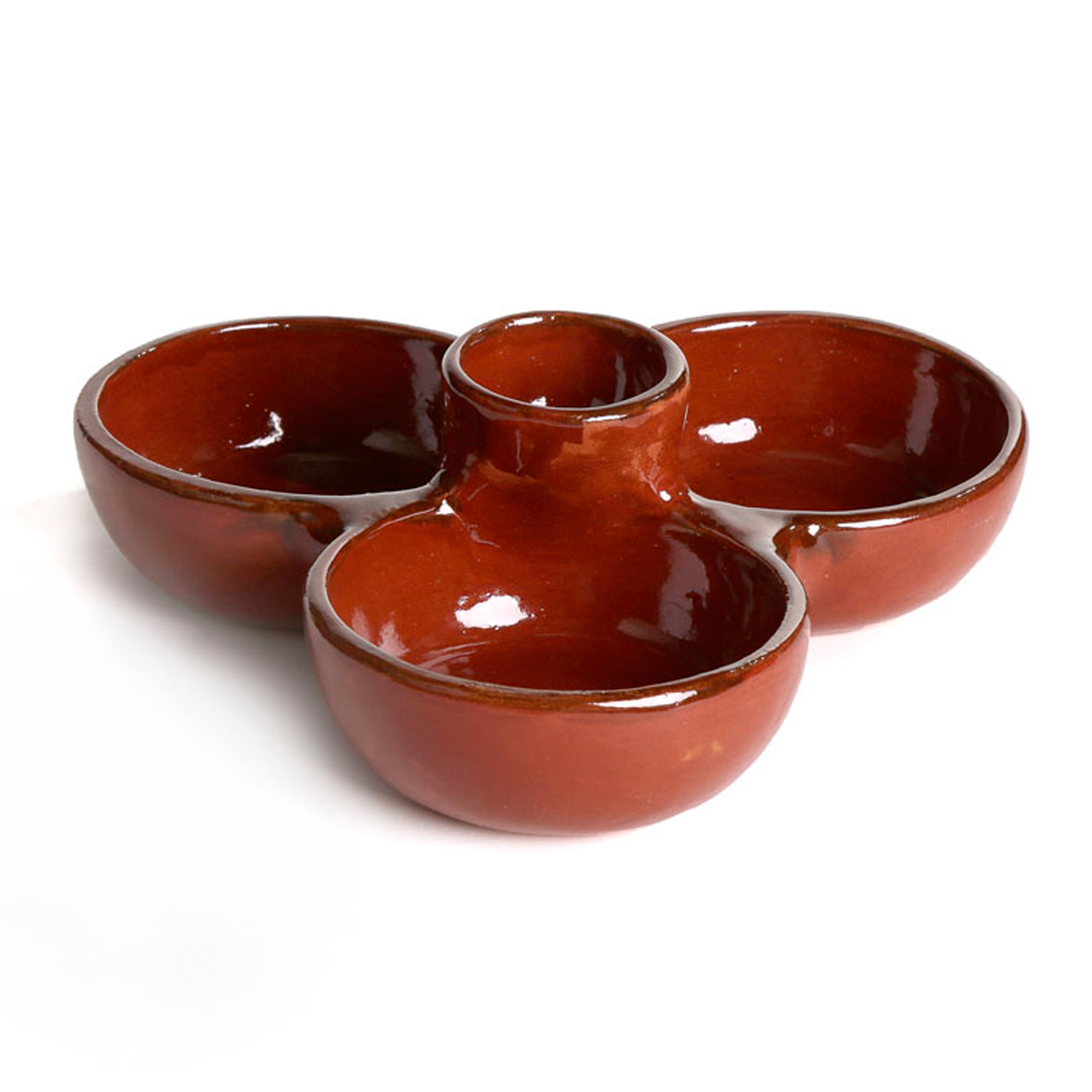 Mexican Clay Triple Bowl Appetizer Plate