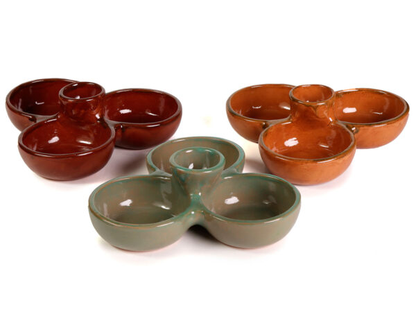 Mexican Clay Triple Bowl Appetizer Plate