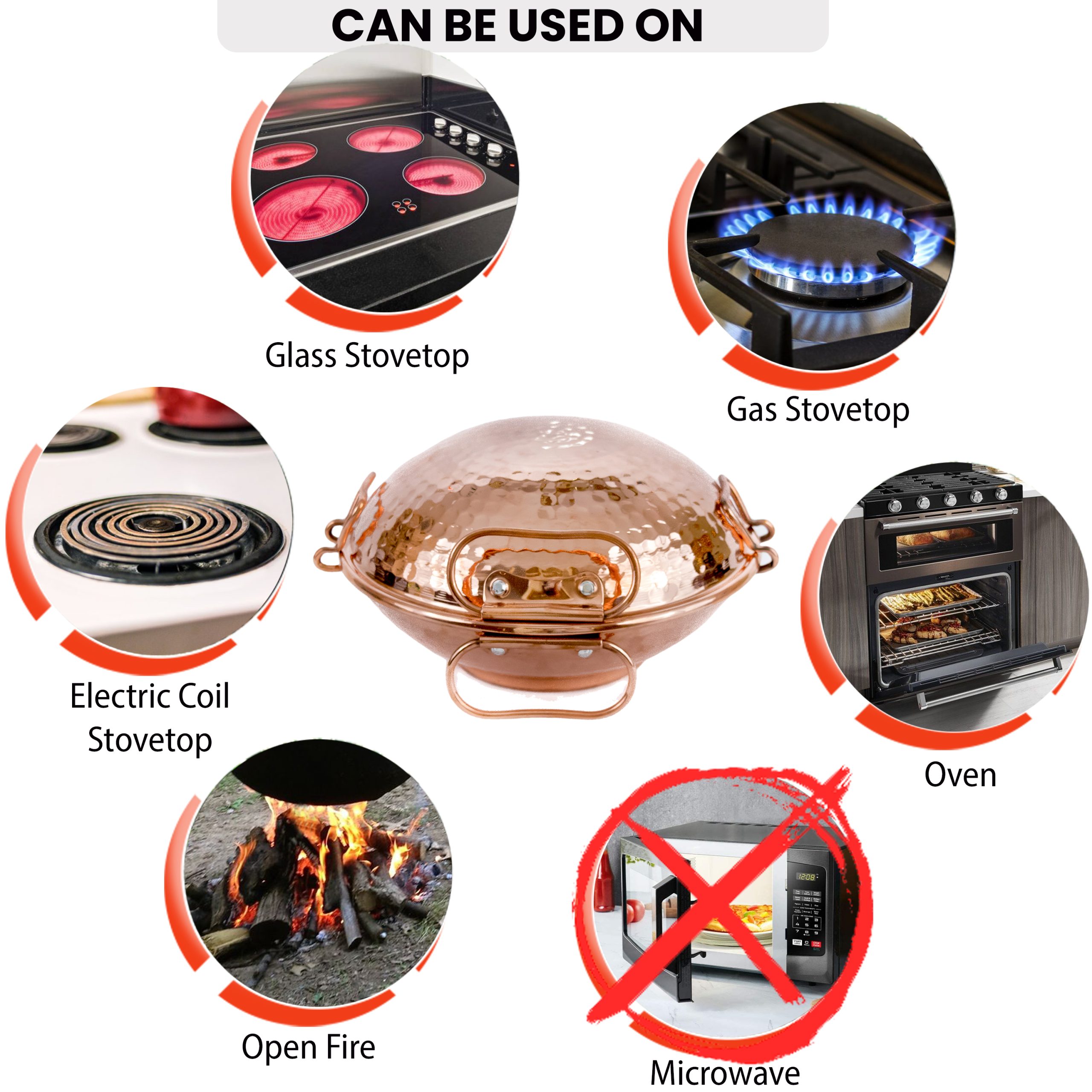 Portugese Hammered Flat Bottom Cataplana - Large - 30 cm